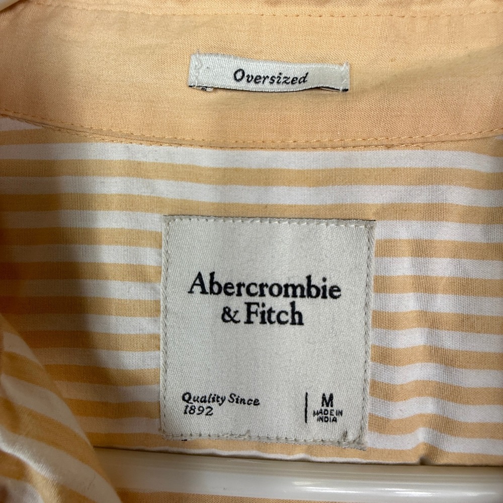 Abercrombie Fitch Men Oversized Short Sleeve Button Up Shirt Peach Stripe Size M - Picture 3 of 8